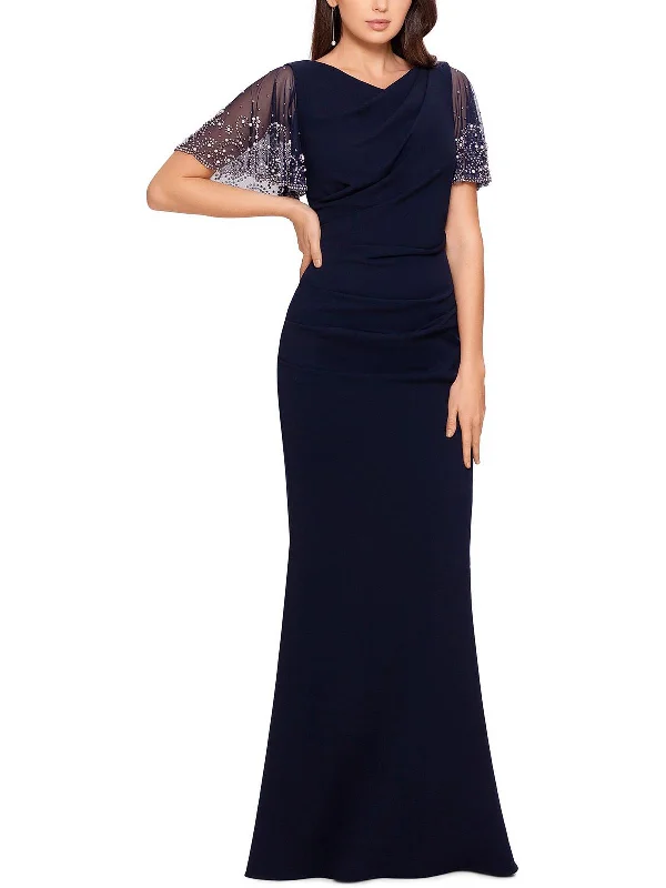 Women's Wide Collar DressesWomens Beaded Long Evening Dress