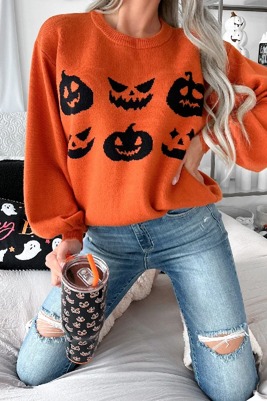 Women's Blouse with Notched CollarCarvin' Pumpkins Knit Halloween Sweater (Pumpkin)