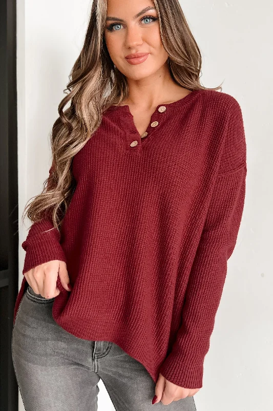 Women's Blouse with Peter Pan CollarJoni Henley Sweater (Burgundy)