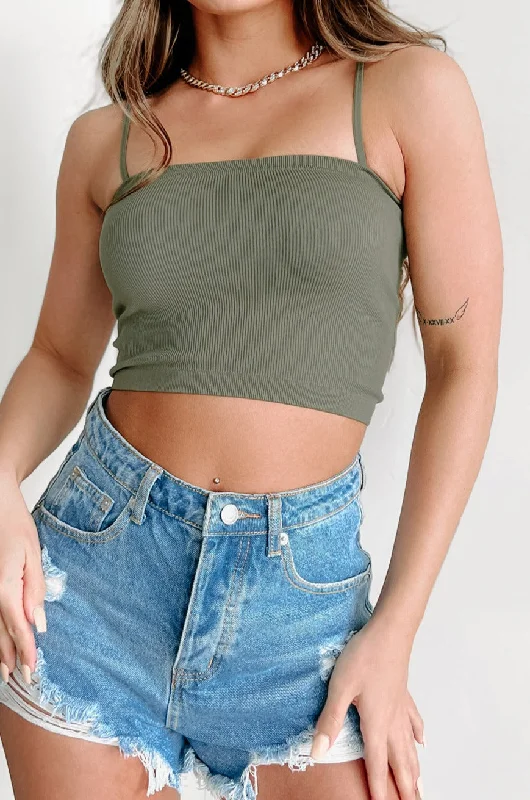 Women's Blouse with Low CollarTinsley Ribbed Crop Top (Army Green)