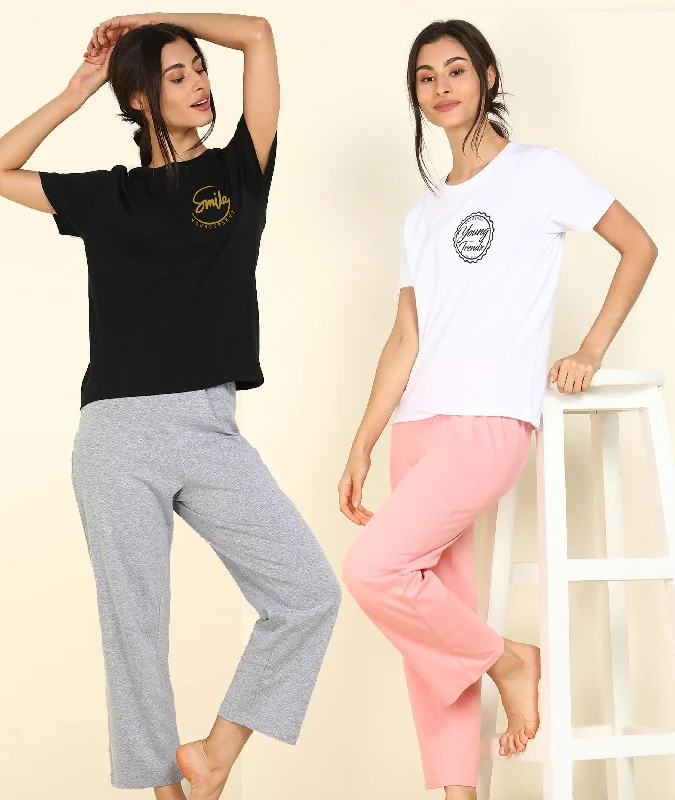 women's pajamas for a night of deep sleepWomen Printed T-shirt & Pyjama Set Pure Soft Cotton - Combo Set