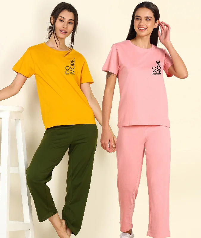 women's short sleeve pajama setsWomen Printed T-shirt & Pyjama Set Pure Soft Cotton - Combo Set