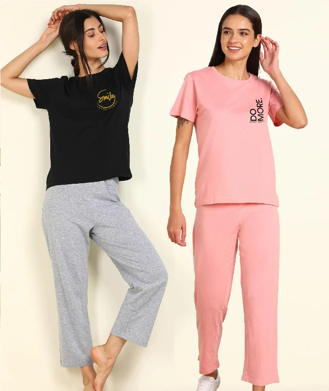 women's pajamas with a vintage lookWomen Printed T-shirt & Pyjama Set Pure Soft Cotton - Combo Set