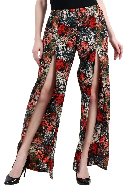 women's pajamas with built-in shortsMulticolored Floral Printed Front Slit Pyjamas