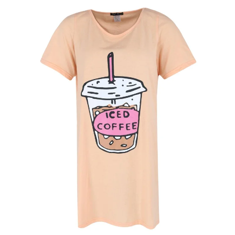 women's button-down pajama shirtsNot Tired Women's Plus Size Iced Coffee Short Sleeve Night Shirt