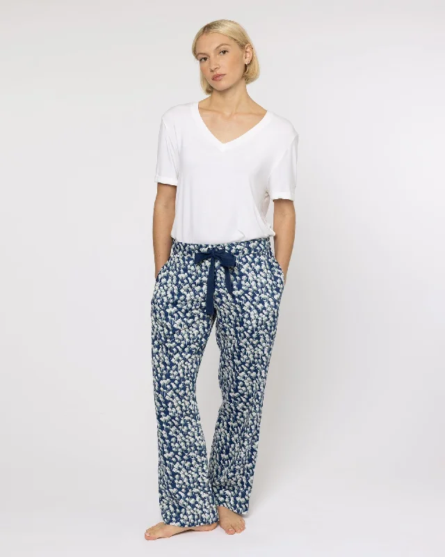 women's pajamas with pocketsOrganic Cotton Navy Pyjama Bottoms, Spray of Flowers