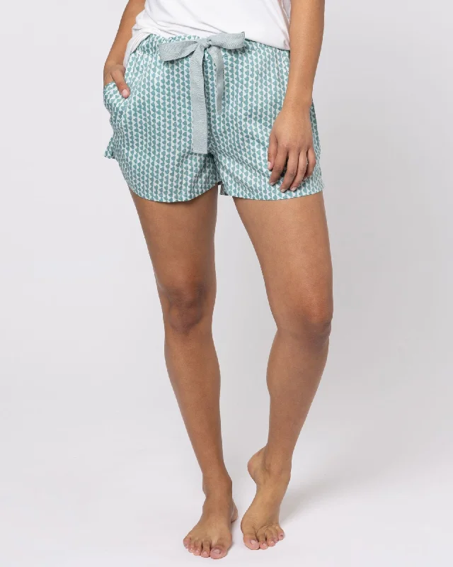 women's pajamas in bold patternsOrganic Cotton Teal Pyjama Shorts, Hounds of Love