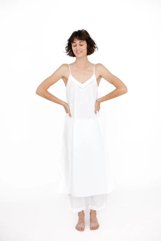 elegant women's satin pajamasShift Slip with Side Gathers,  White