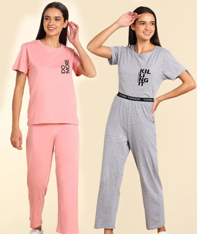 women's pajamas with a touch of eleganceWomen Printed T-shirt & Pyjama Set Pure Soft Cotton - Combo Set