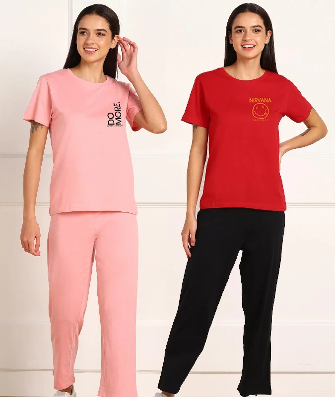 women's pajamas with a whimsical charmWomen Printed T-shirt & Pyjama Set Pure Soft Cotton - Combo Set