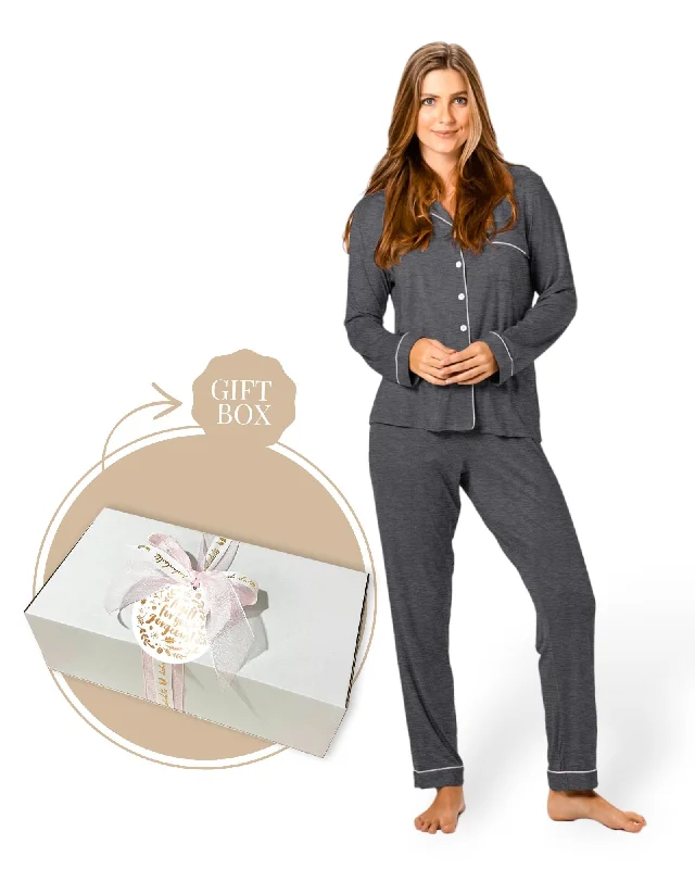 women's pajamas for travelBamboo PJ & Candle Gift Box Charcoal Marle