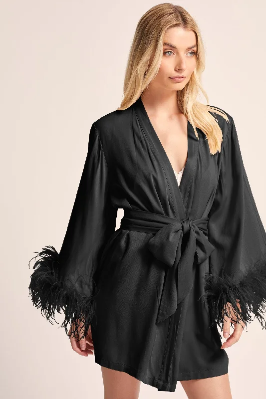 ladies' silk pajama topsEmilie Robe  - Black